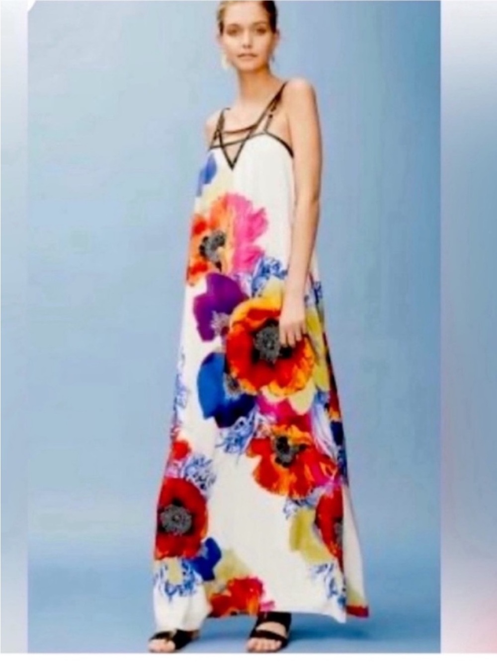 leifsdottir Silk White Maxi Slip Dress with Multicolor Floral Print Size 2